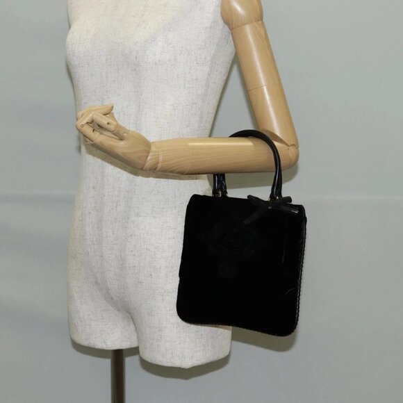 PRADA Hand Bag Velor Black Gold Auth 132428V - Picture 15 of 16